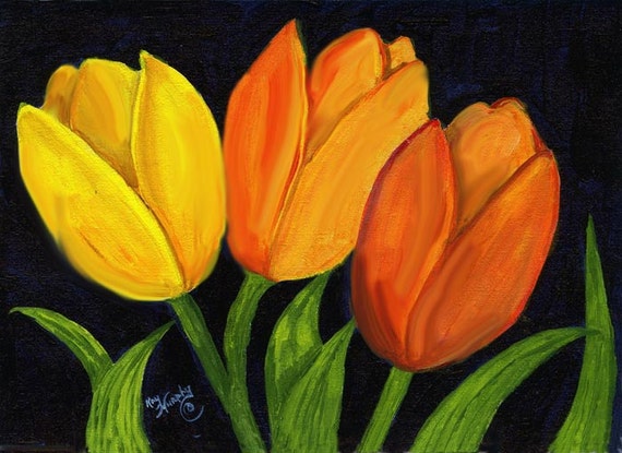 Items similar to Tulips, Original acrylic painting on canvas panel on Etsy