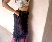 Gypsy Wrap Skirt / Hip Scarf Lux with 3 Shirring Adjusters  - Black Lace & Brown Chiffon - Bellydance, Burlesque, Boho, Pixie