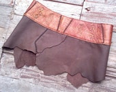 Leather Mini Skirt with Designed Belt and Secret Pocket - Mocha - Woodland, Fairy, Tribal, Burning Man, OOAK