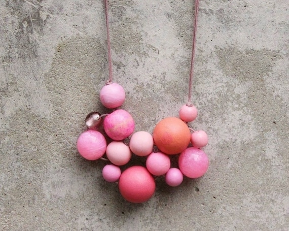 Items Similar To Pink Bib Necklace, Bubble, Bead Necklace, Statement ...