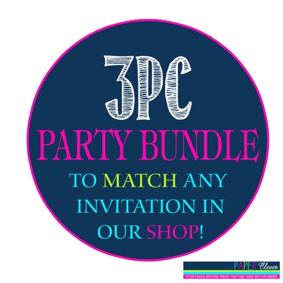 3 Piece Party Pack Invitation & 2 coordinating items - digital file, printable #12002 Il_570xn