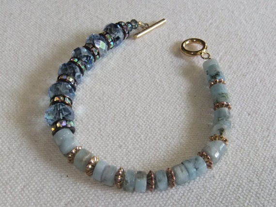 Items similar to Aquamarine and Crystal Bracelet on Etsy