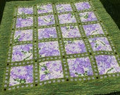 Beautiful Lap Quilt in Lovely Springtime Colors, Handmade Floral Dahlia Blanket in Purple Green White Martha Negley Fabrics