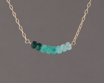 Small Real Green Emerald Stone Beaded Necklace Gold or Silver