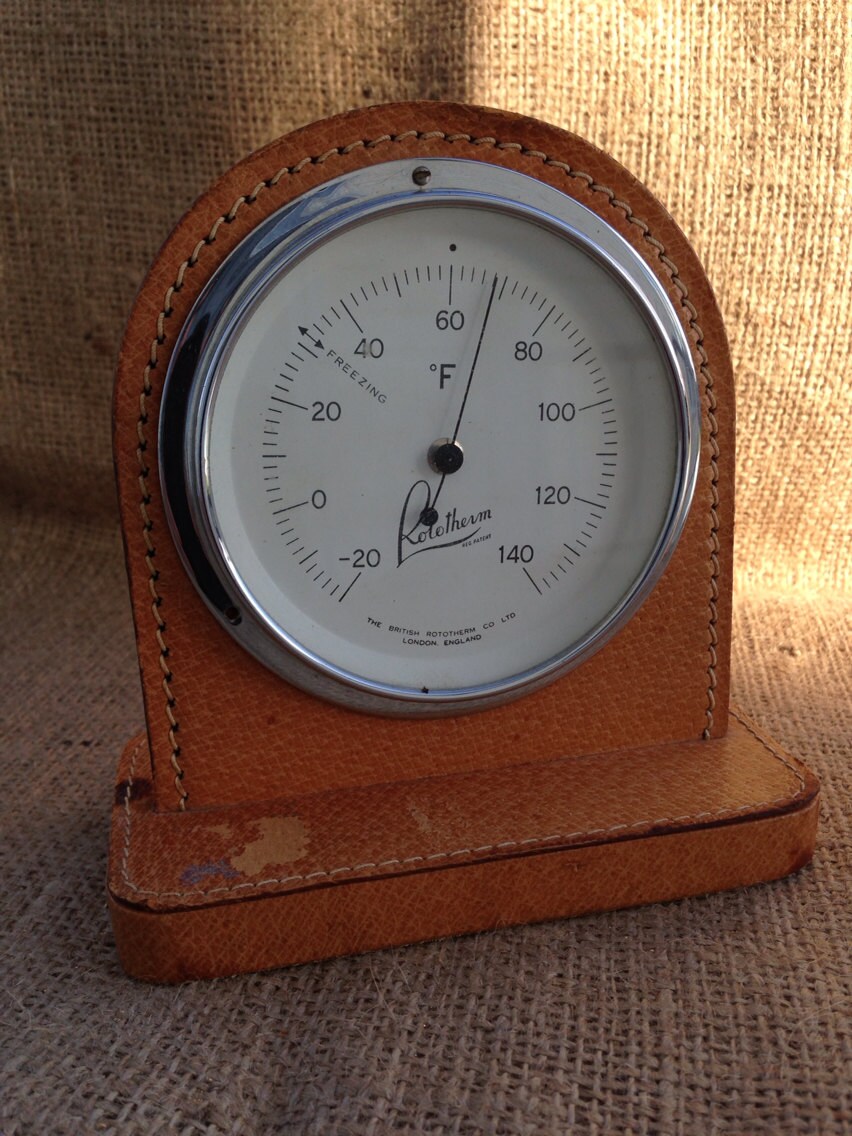 Rototherm Desk Thermometer Vintage Thermometer Leather Case