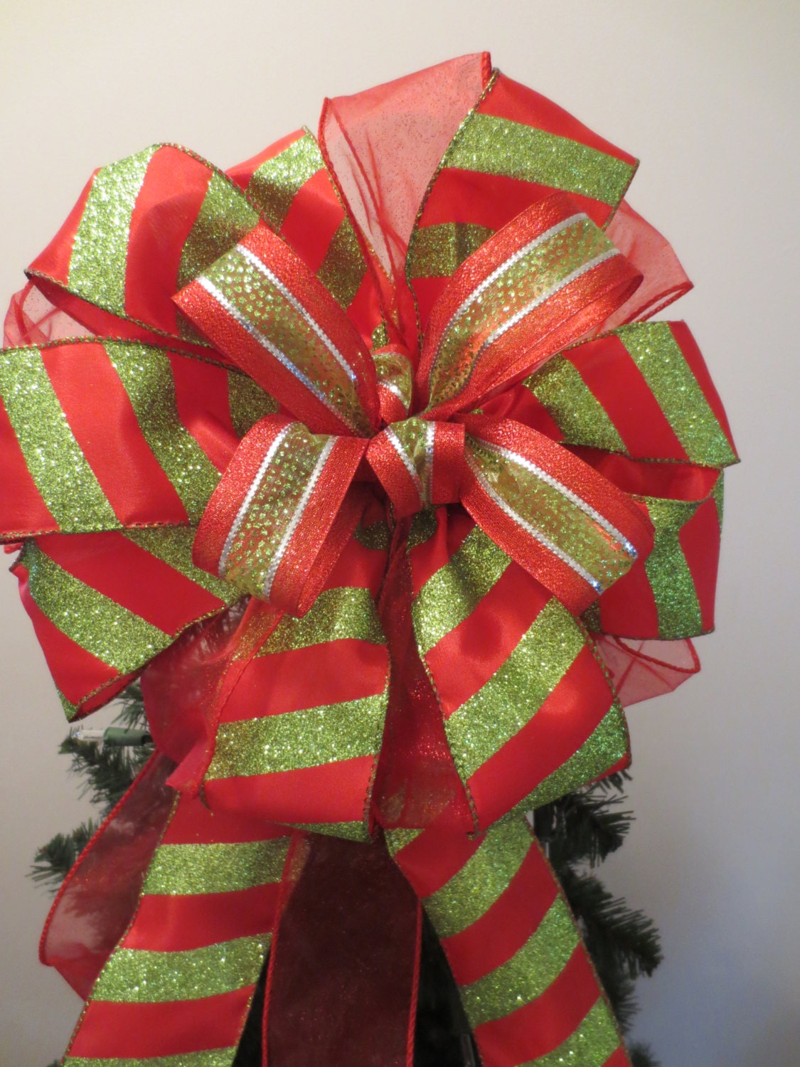 christmas bow red and green stripe bow tree topper bow christmas bow red and green stripe bow tree topper bow
