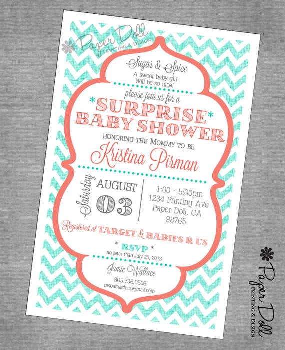 Coral And Teal Baby Shower Invitations 3