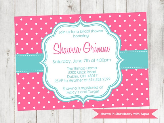 Printable Bridal Shower Invitation - Shower Themed Polka Dot Invite - Colors and Text Customizable Il_570xn