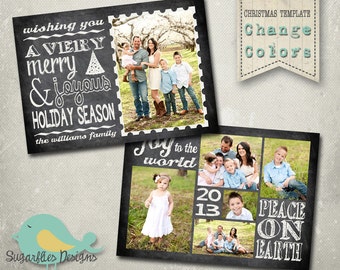 Christmas Card Template PHOTOSHOP TEMPLATE - Family Christmas Card Chalkboard 86