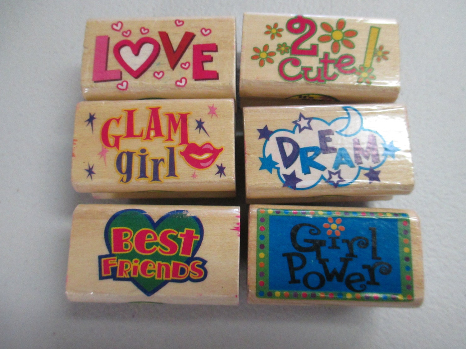 Wood mounted cool rubber stamps for teenagers set of 6 stamps