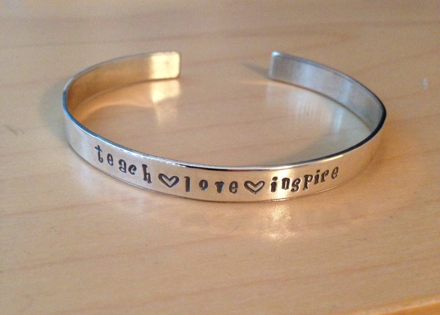 Teacher Appreciation Sterling Silver Hand Stamped Cuff Bracelet