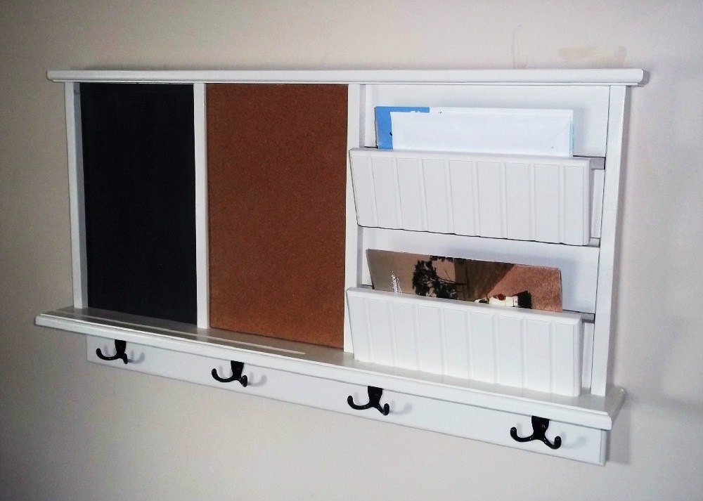 Chalkboard Wall Shelf with Key hooks and Mail Holder