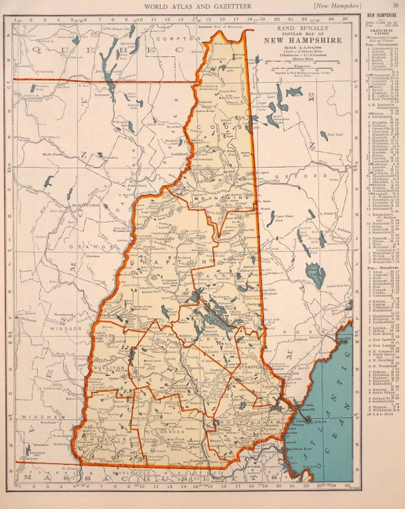 1939 New Hampshire Vintage Atlas Map by oddlyends on Etsy