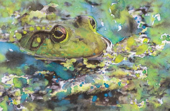 Items similar to Frog In Water Fine Art Print Reproduction Watercolor ...