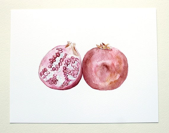 Pomegranate Watercolor Painting by trowelandpaintbrush on Etsy