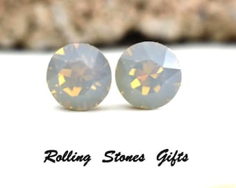 7.27mm Light Gray Opal Swarovski Studs Xirius Round Rhinestone Stud Earrings-Opal Swarovski Crystal Stud Earrings-Gray Opal Crystal Earrings