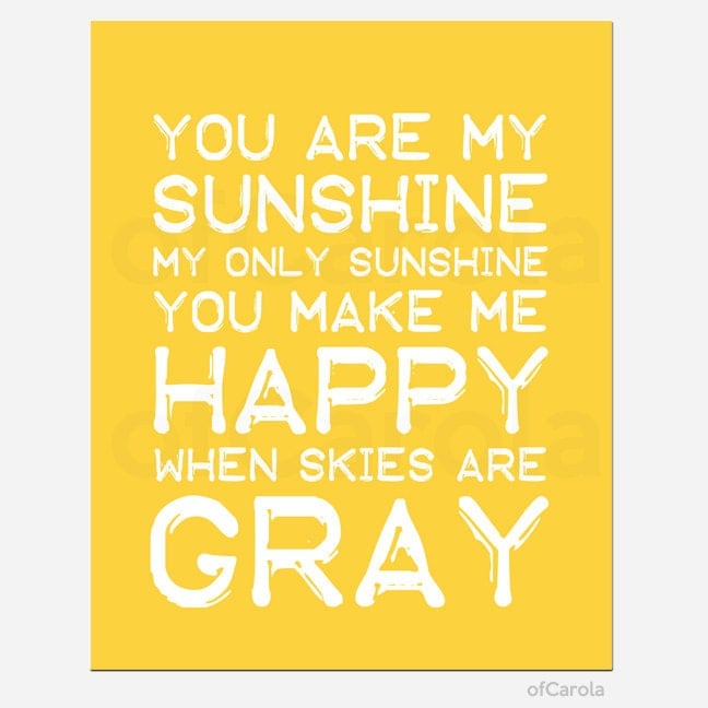 You Are My Sunshine Baby Nursery Wall Art Quote by ofCarola