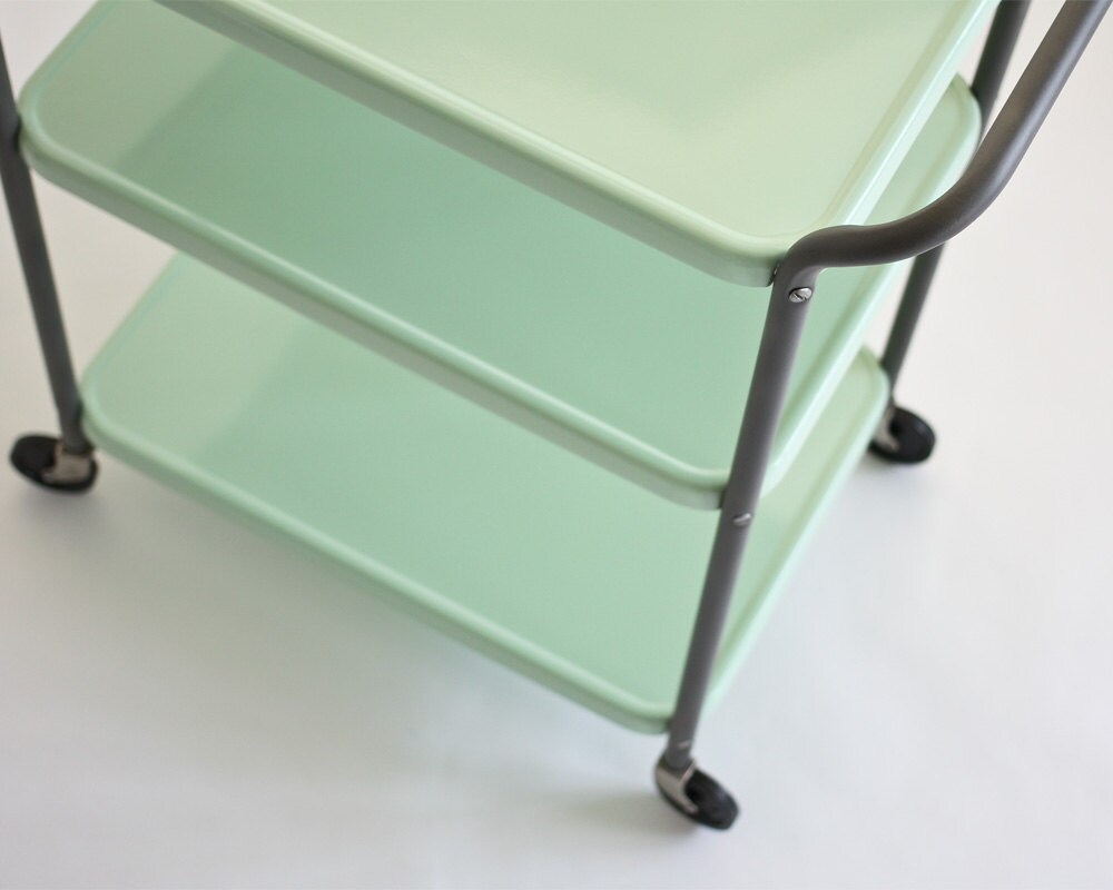 Two Tone Vintage Rolling Kitchen Cart