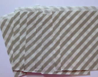25 Light Grey and White Striped Paper Treat Baggy- Goody Bitty Bags- Baby Bridal Shower Gift Bag-Candy, Treats, Utensil Baggy- 5" x 7"