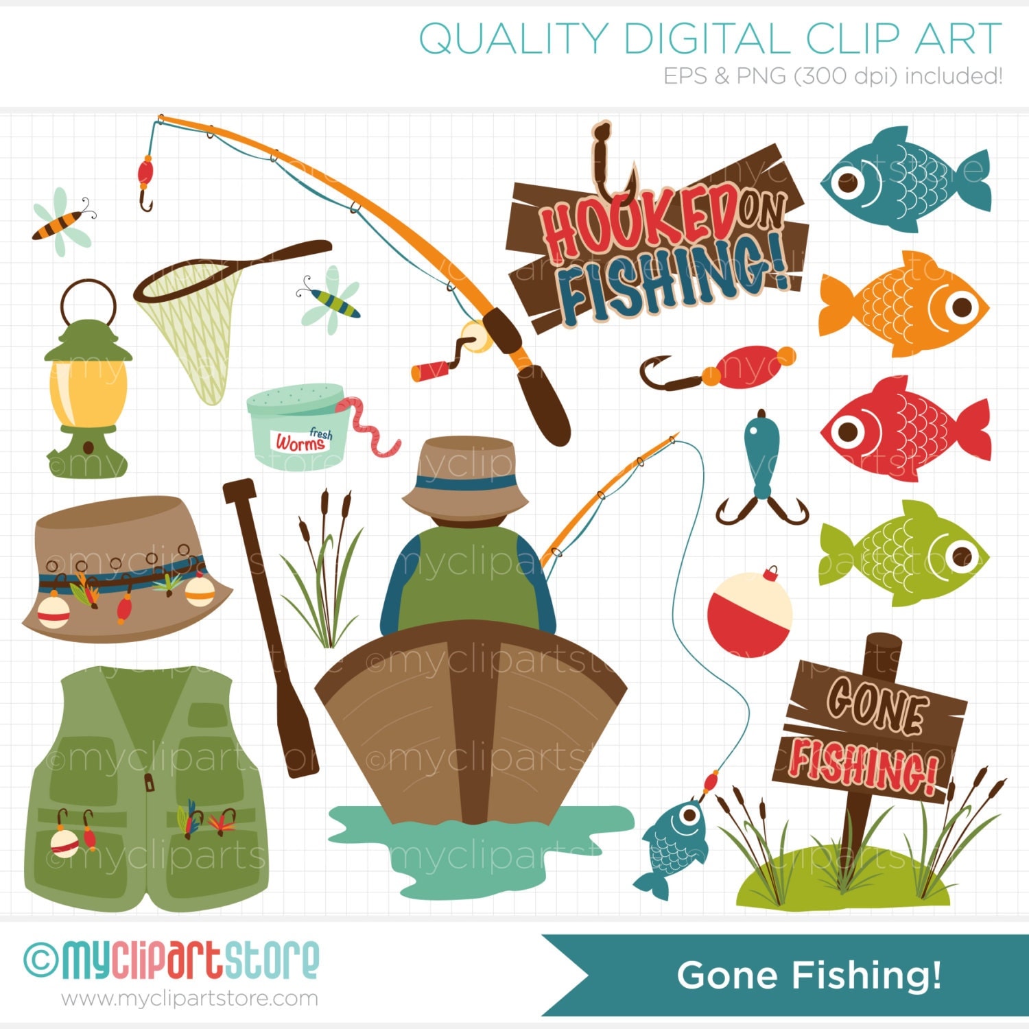 Father's Day / Gone Fishing Clip Art / Digital by MyClipArtStore