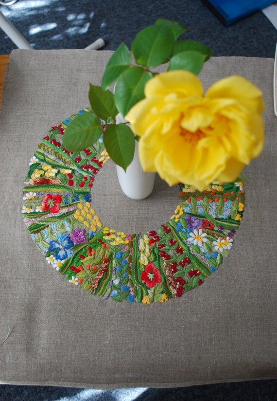 Items similar to Flowers Embroidery Table Linen on Etsy