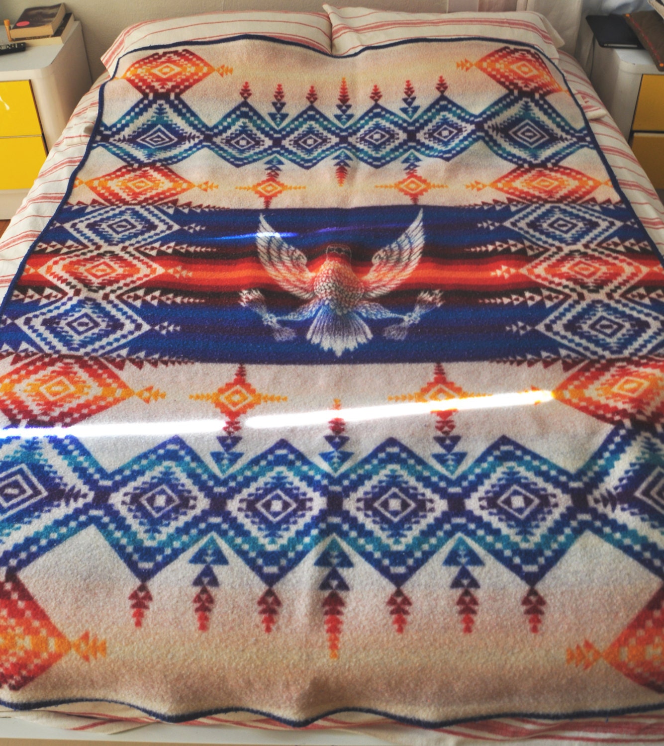 Bright Vintage Pendleton Wool Blanket With Eagle Design