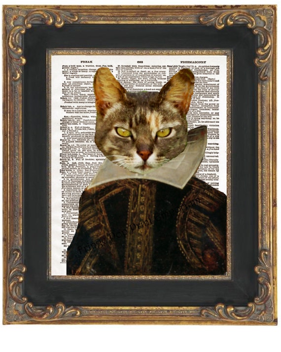 Shakespeare Cat Art Print 8 x 10 Dictionary Page Kitty as