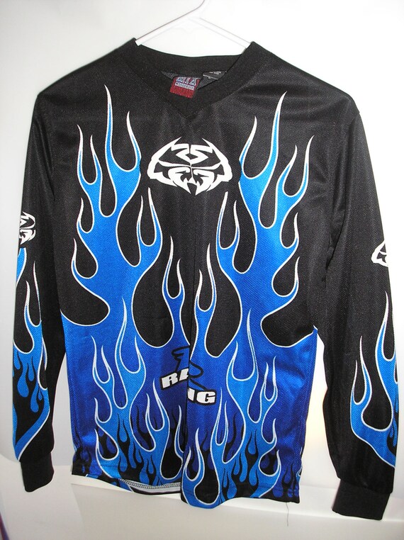 MTX Racing Blue Flames Long Sleeve Poly Mesh Shirt Youth Medium 10 12