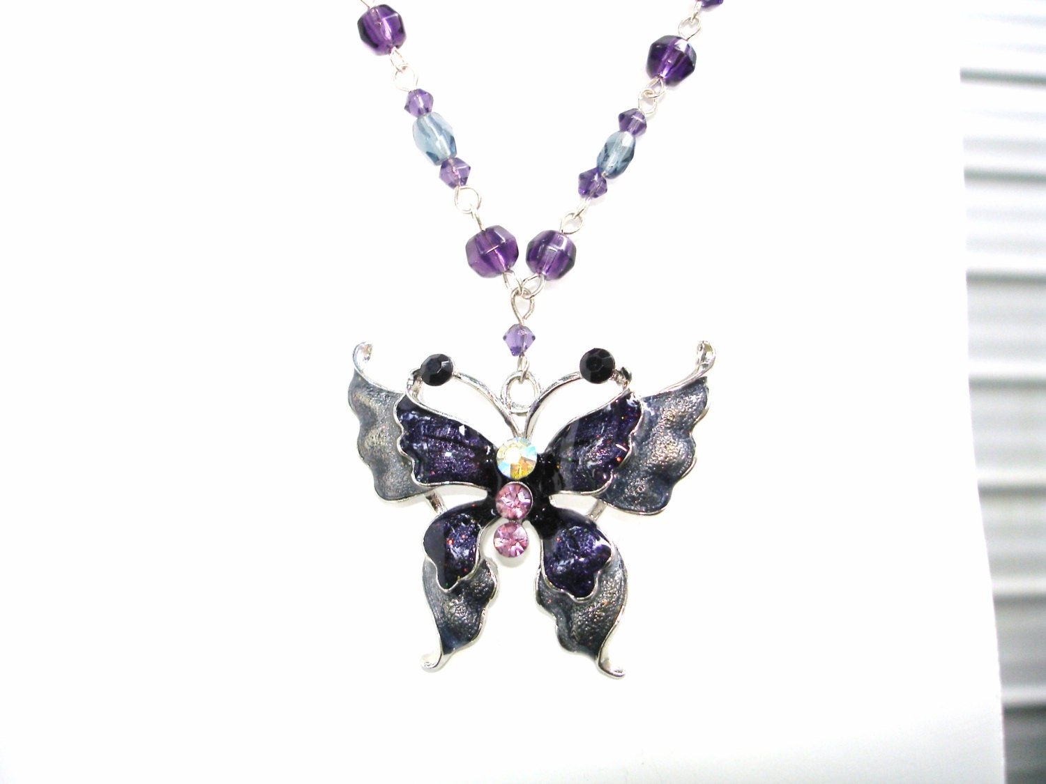 Purple necklace butterfly necklace dark purple by firesky7 on Etsy