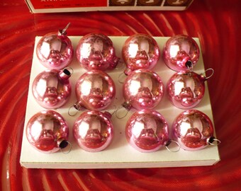 12 Antique pink glass tree ornaments - shabby chic
