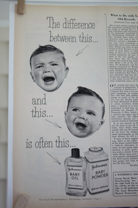 Vintage Johnson's Baby Powder and Oil Ad November 1952