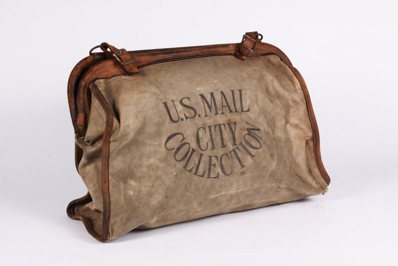 Antique 1920s Mail Bag Canvas & Leather. US Mail City