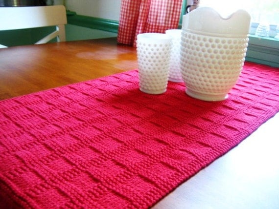 Pattern Hand Windowpane Bright Runner knitted  table runner Red Table True christmas Knit