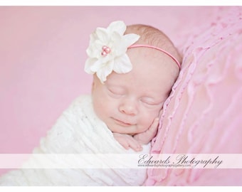 Rose and Ivory Silk Baby Flower Headband, Newborn Headband, Baby Girl Flower Headband, Photography Prop