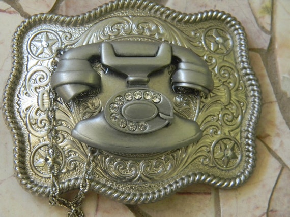 Items similar to Telephone Silver Belt Buckle, Western Engraved Womens Girls Belt Buckle ...