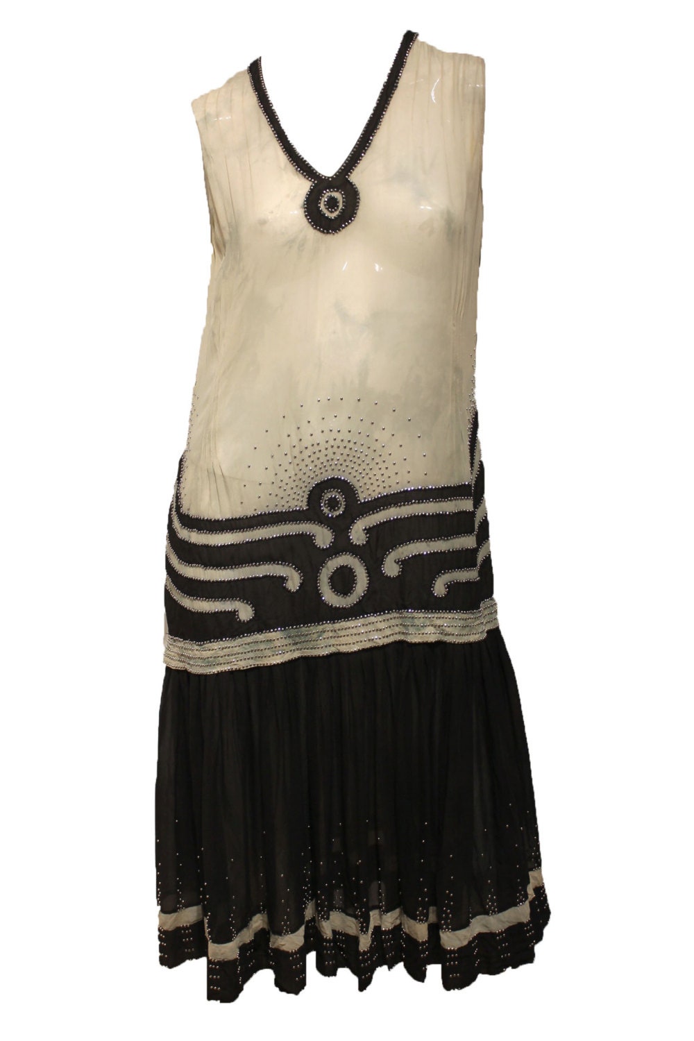 RESERVED 1920's Flapper Art Deco Dress Black and white