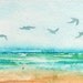 Watercolor ACEO print Beach painting - Blue and green Seascape - Fine art giclee print
