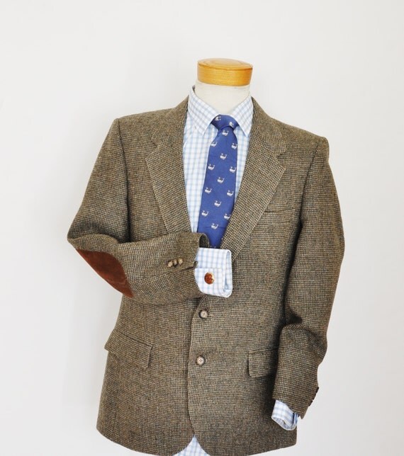 Wool Tweed Suit Jacket 42R with Elbow Pads by Charles Chastain