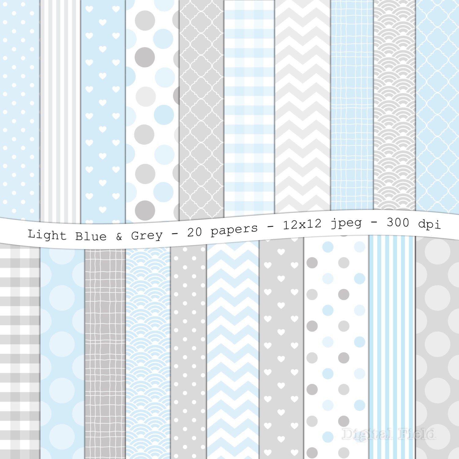 Light Blue and Gray digital scrapbooking paper pack 20