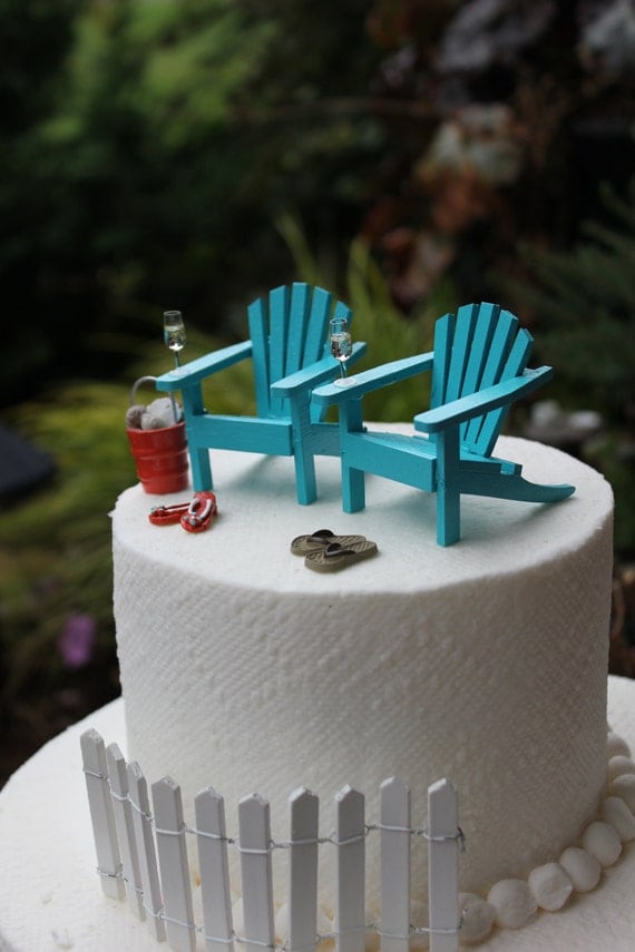 Beach Theme Wedding Cake Topper Classic Adirondack Chairs