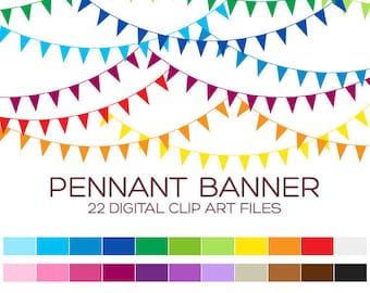 Pennant Banner Flags Clipart for Personal & Commercial Usage - 22 digital banner flags / 3x1.5 inches - A00004