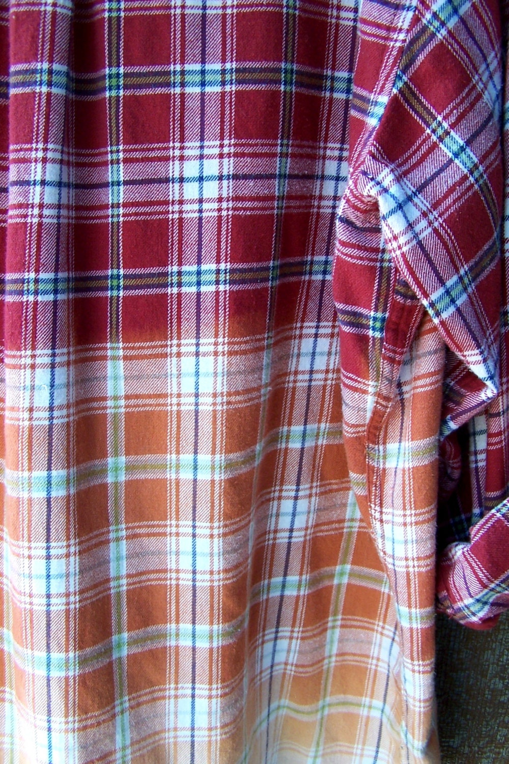 Ombre half bleached Grunge flannel shirt red plaid dip dye
