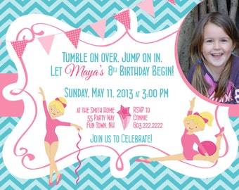Gymnastics Birthday Invitation Gymnastics Party Gymnastics Invitation Any Age Girl Birthday Invitation Gymnastics Chevron Invites Pink Teal