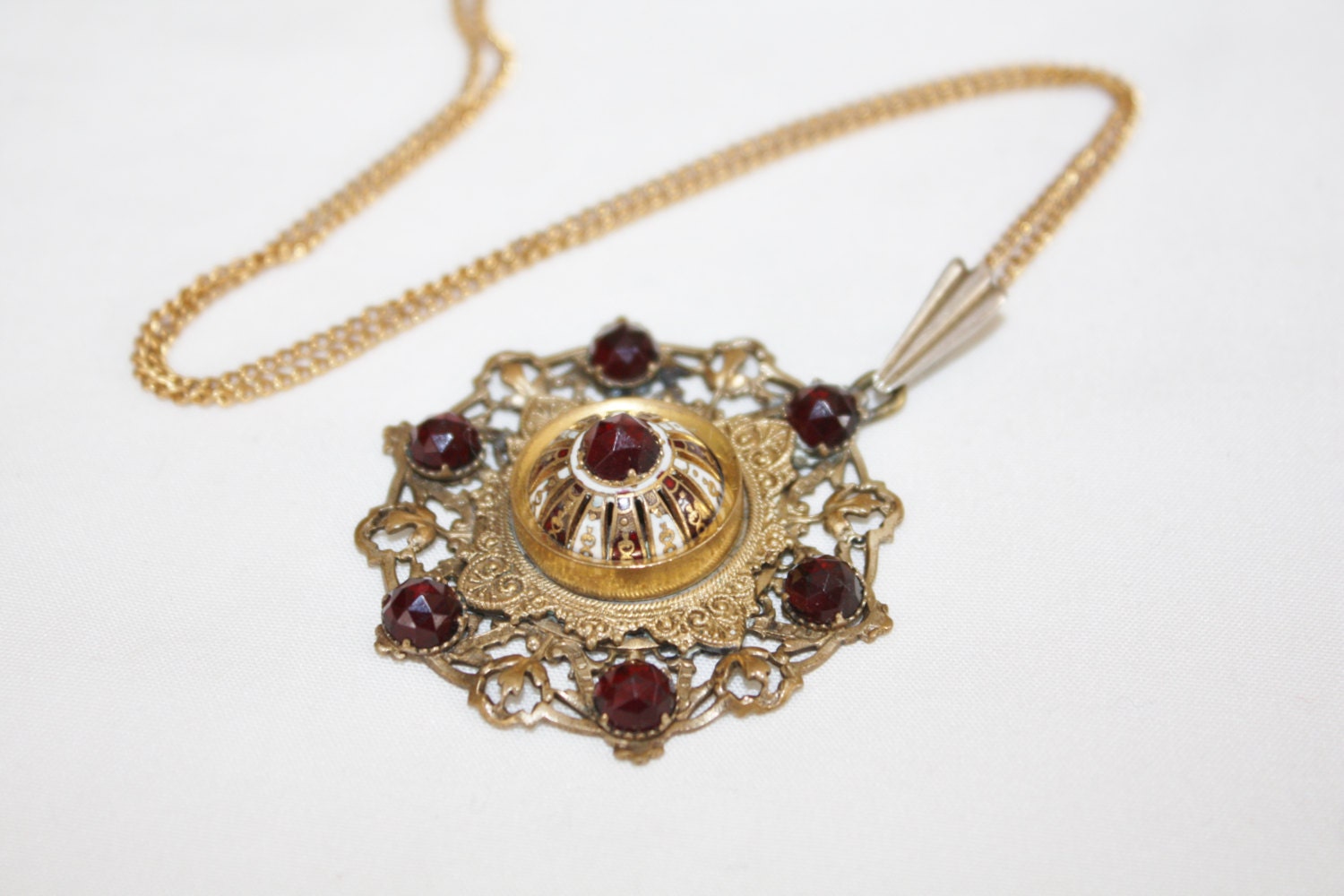 Vintage Faux Garnet Pendant Necklace 1950s Jewelry by patwatty