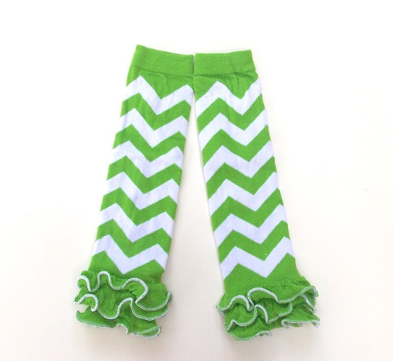 Chevron Leg warmers Baby ruffled leg warmers Green Chevron