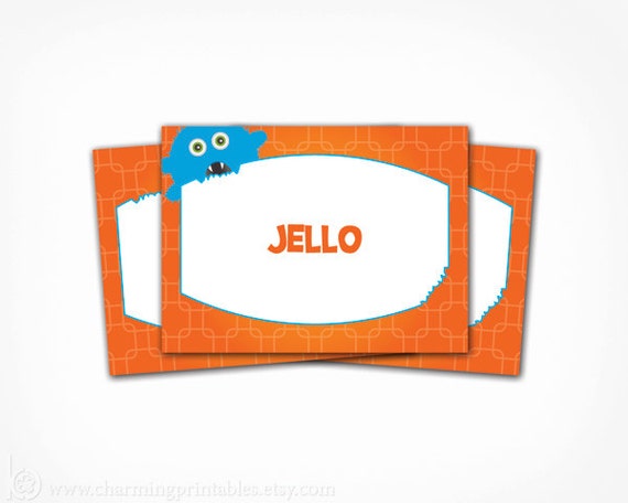 Monster Labels - PRITNABLE PDF File - Food Name Place Cards Tags Labels - Monster 1st Birthday - Lil Monster Party Il_570xn
