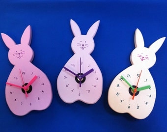 Bunny Clock - Rabbit Clock - Hand painted & personalised
