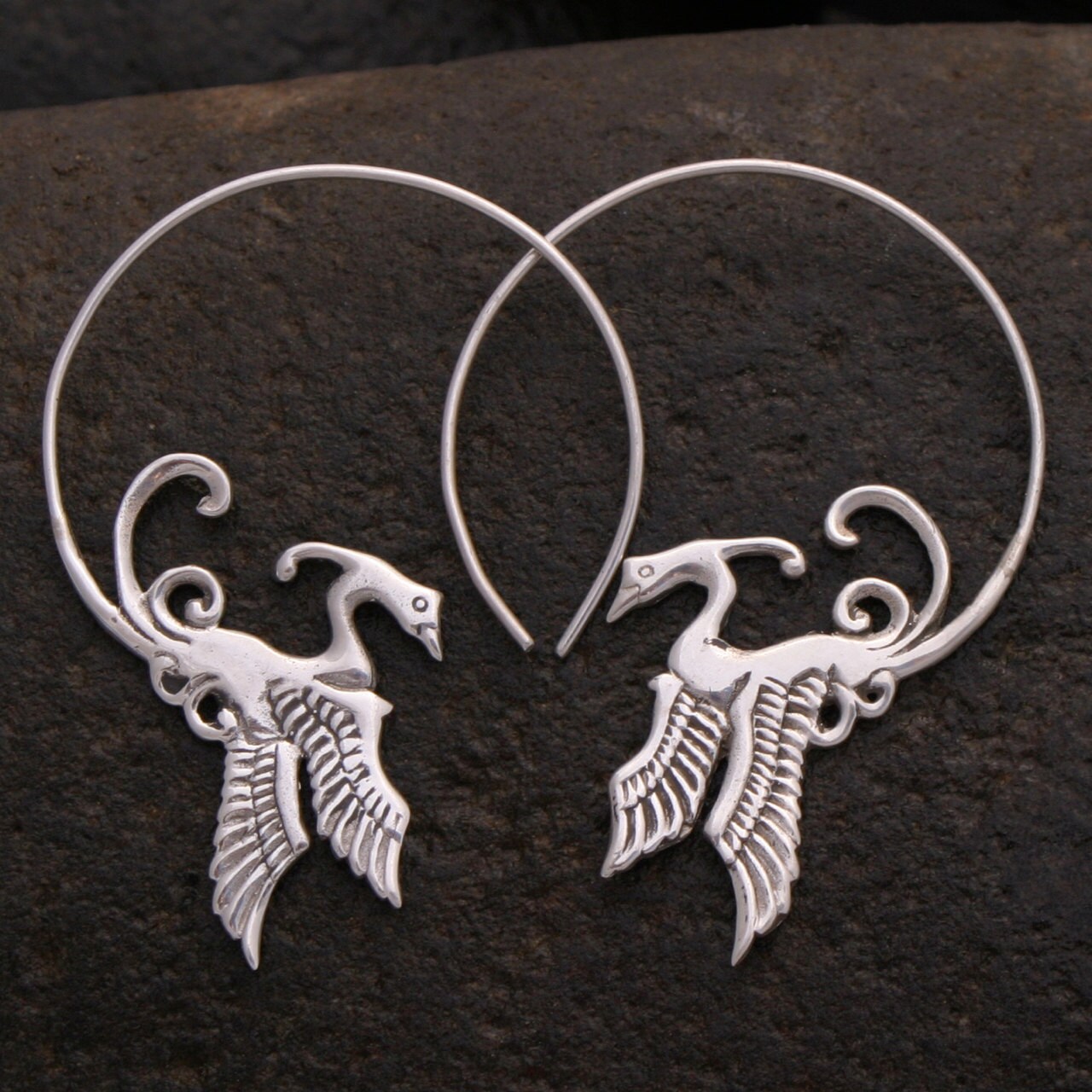 Phoenix Hoop Earrings Solid Sterling Silver by Zephyr9 on Etsy