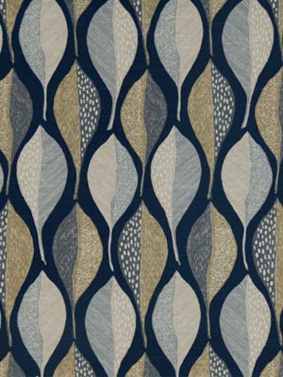 Navy Blue Grey Upholstery Fabric by the Yard by PopDecorFabrics