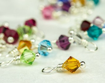 Swarovski Birthstone Charm, One Charm, Small, Swarovski Crystal Dangle, 4mm Bicone Crystal Charm, Add on Birthstone Charm, Handmade